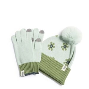 Vera Bradley Mint Green Floral Hat and Gloves Set